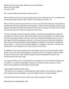 Mike Connor Letter to County Commissioner - Sons of Jacob Cemetery